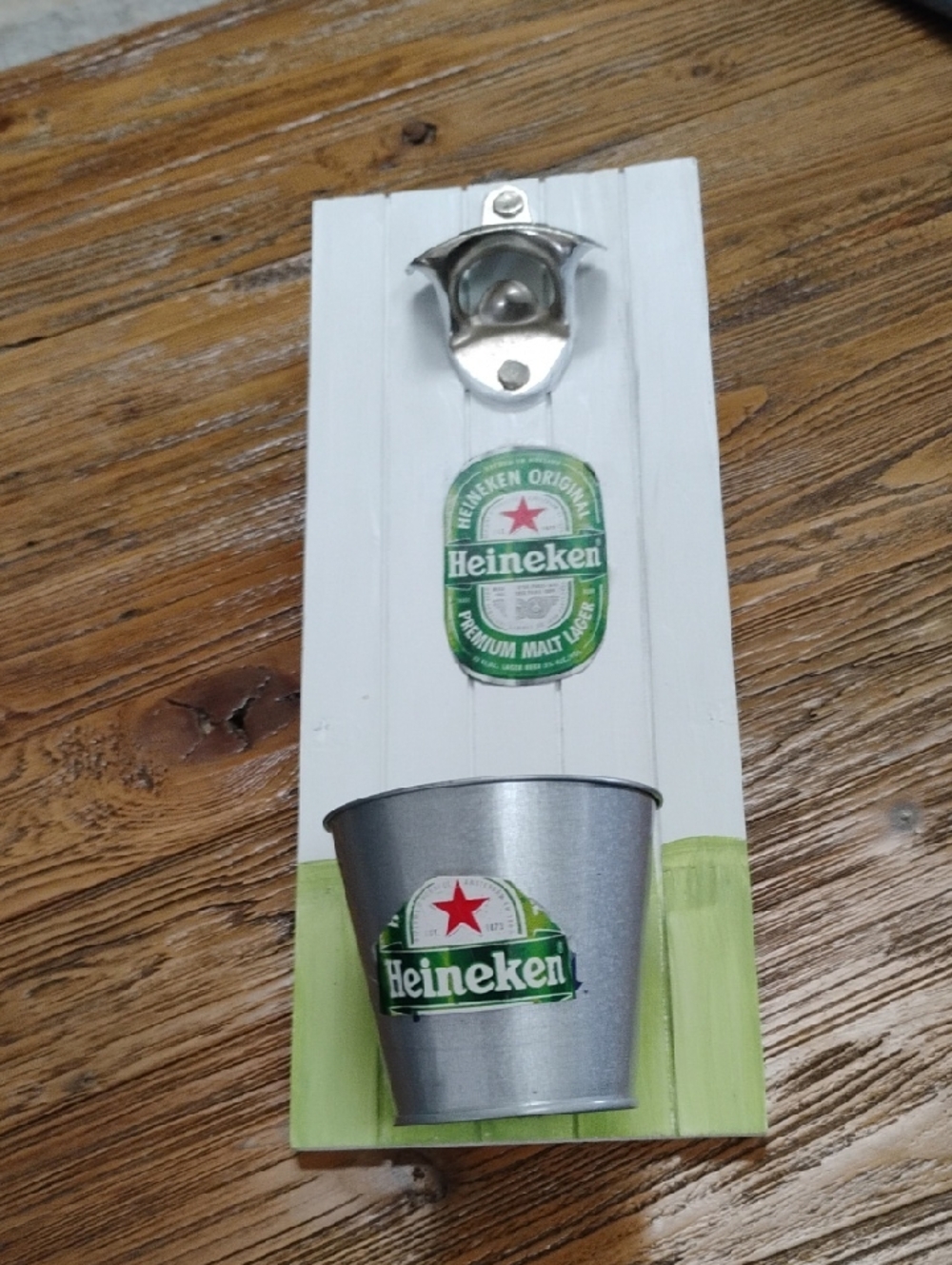 Wall-Mounted Bottle Opener with Catch Cup - White/Green